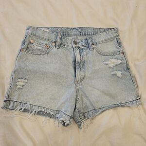 Gap 4 Inch High Rise Stride Shorts In Light Blue Denim Distressed Womens Size 29